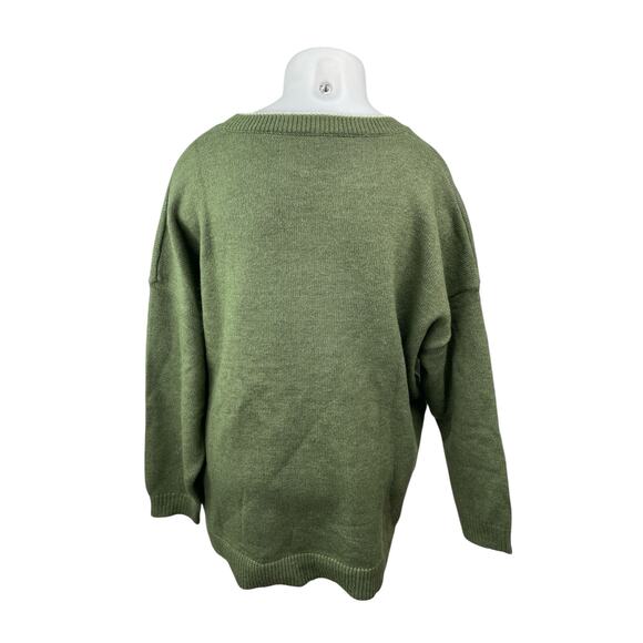 Bloomchic Women Green Floral Daisy Long Sleeve Knit Crew Neck Sweater Top 22/24 - Picture 3 of 6